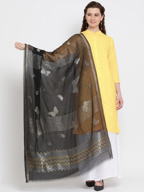 

SHINGORA Black Woven Design Antimicrobial Dupatta
