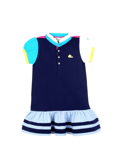 

Cherry Crumble Girls Navy Blue Colourblocked T-shirt Dress