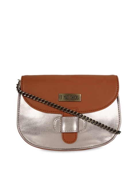 

3 Mad Chicks Tan Brown Colourblocked Sling Bag