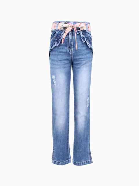 

CUTECUMBER Girls Blue Regular Fit Mid-Rise Low Distress Jeans