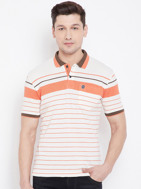 

Duke Men Orange Striped Polo Collar T-shirt