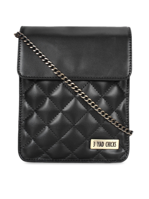 

3 Mad Chicks Black Self Design Sling Bag