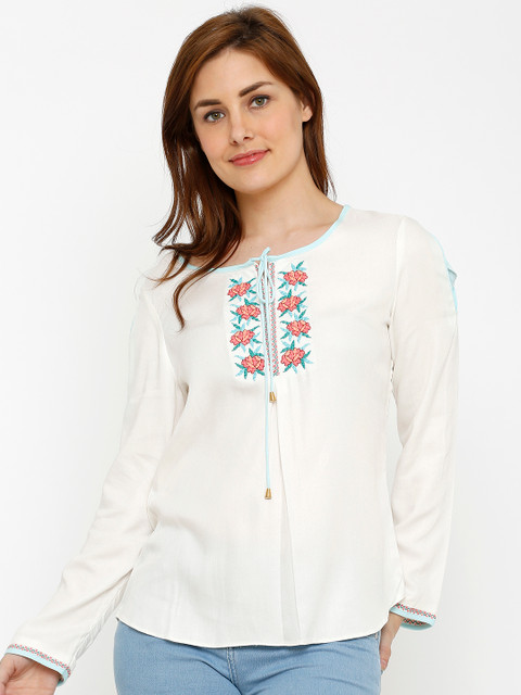 

Kraus Jeans Women White Solid Regular Top