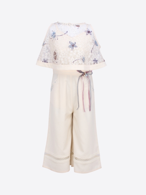 

CUTECUMBER Girls Beige & Grey Solid Culotte Jumpsuit