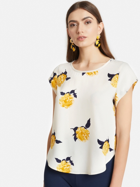 

Kazo Women Cream-Coloured Floral Printed Top