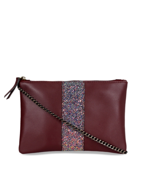 

3 Mad Chicks Maroon Embellished Sling Bag