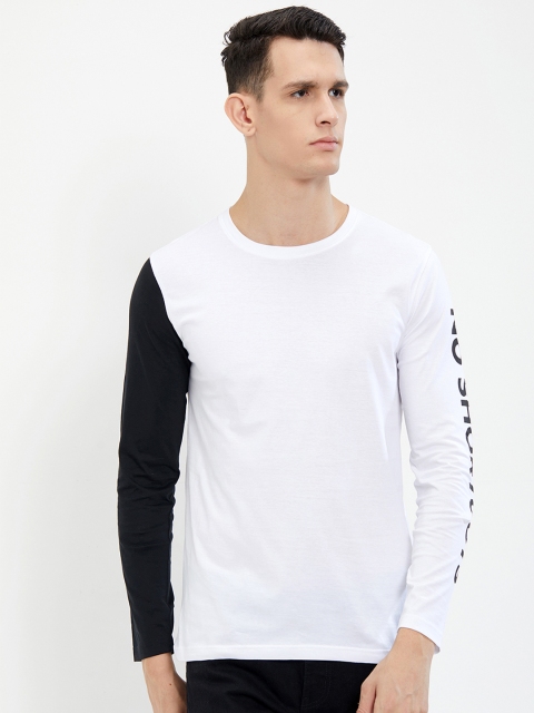 

Maniac Men White & Black Solid Round Neck T-shirt