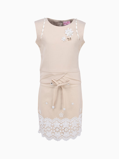 

CUTECUMBER Girls Beige & White Solid Top with Skirt