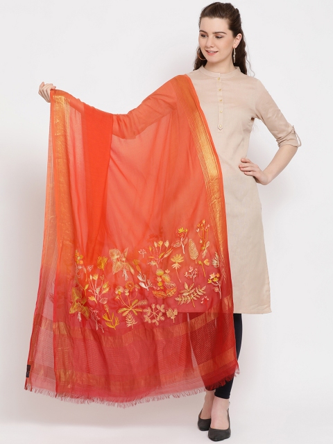 

SHINGORA Orange Embroidered Antimicrobial Dupatta