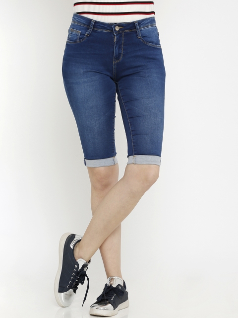 

Kraus Jeans Women Blue Solid Skinny Fit Mid Rise Pedal Pusher Capris
