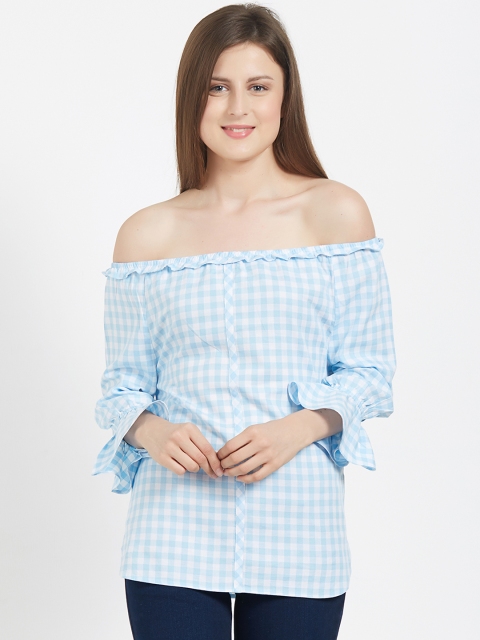 

Kraus Jeans Women Blue Checked Bardot Top