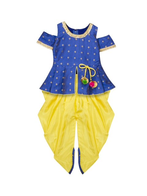 

KID1 Girls Blue & Yellow Printed Kurta with Dhoti Pants