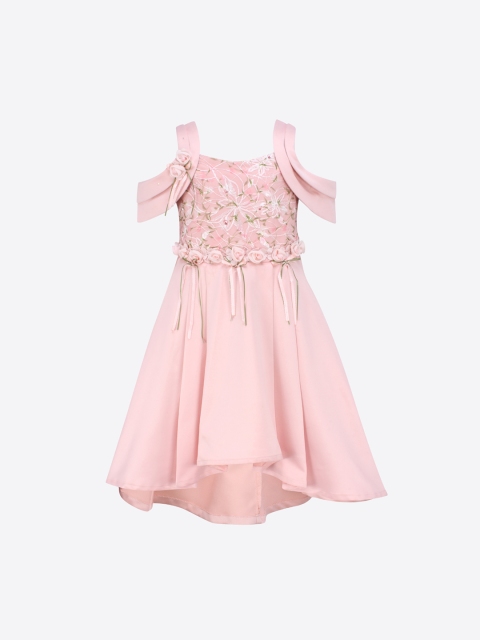 

CUTECUMBER Girls Peach-Coloured Self Design Fit and Flare Dress