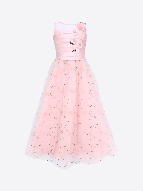 

CUTECUMBER Girls Peach-Coloured Printed Maxi Dress