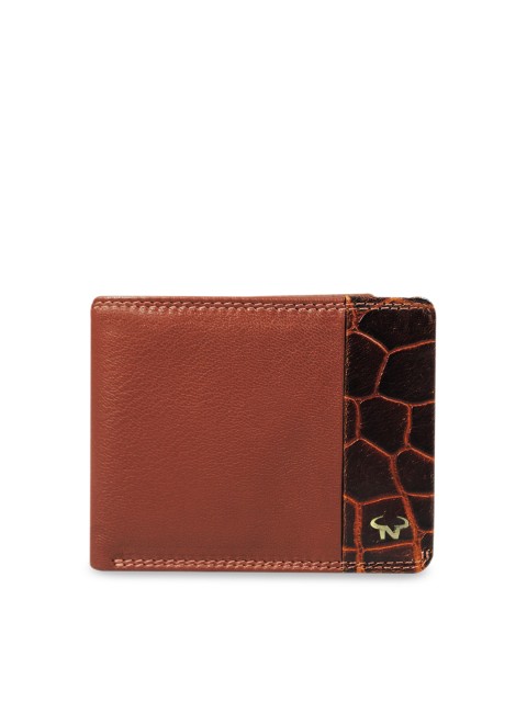 

CALFNERO Men Brown & Black Colourblocked Two Fold LeatherWallet