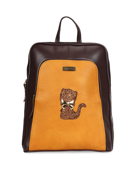 

3 Mad Chicks Women Brown & Mustard Yellow Colourblocked Backpack