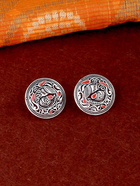 Studio Voylla Oxidised Silver-Plated Circular Oversize Studs