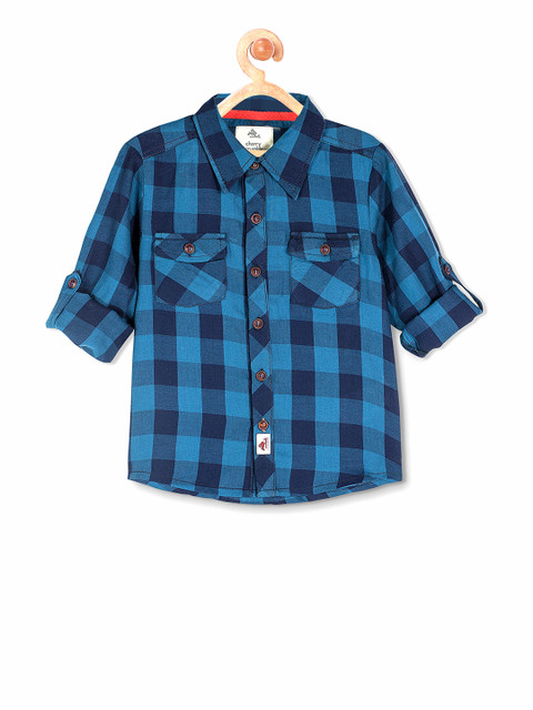 

Cherry Crumble Boys Blue & Black Regular Fit Checked Casual Shirt