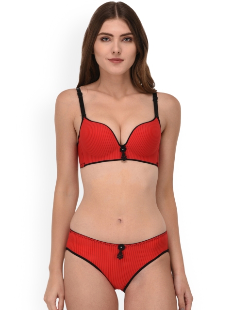 

PrettyCat Women Red Striped Lingerie Set PC-ST-666