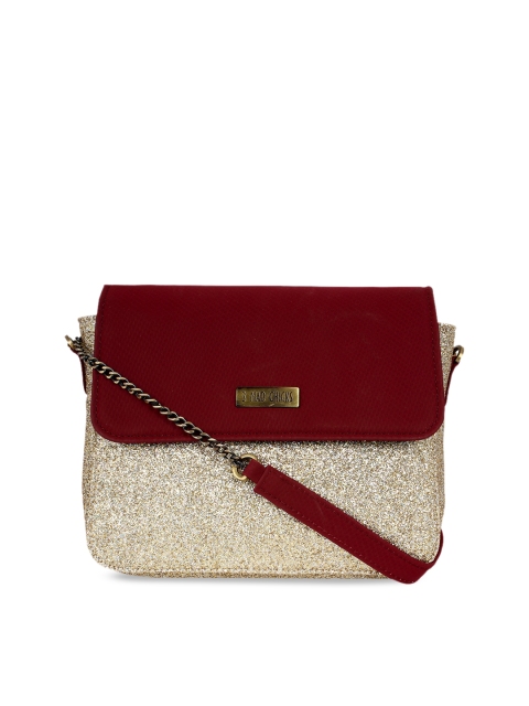 

3 Mad Chicks Women Maroon & Beige Embellished Sling Bag