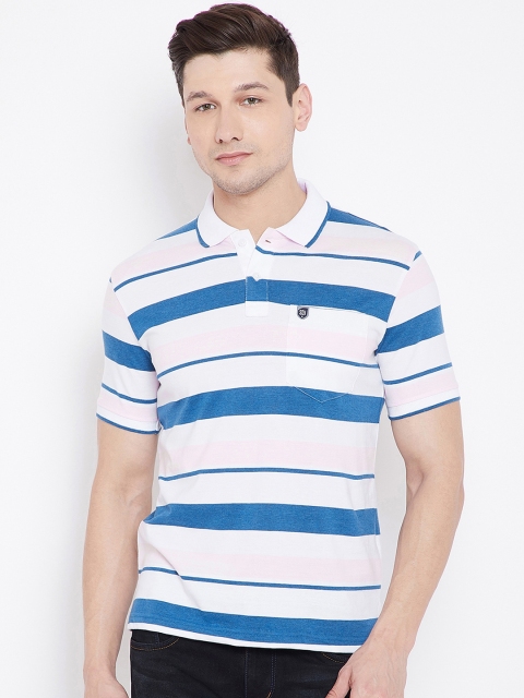 

Duke Men Pink & Blue Striped Polo Collar T-shirt