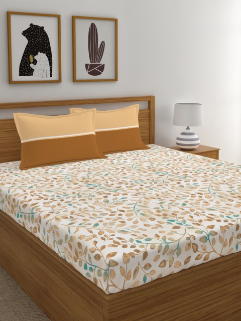 

Trident White & Brown Floral 120 TC Cotton 1 Queen Bedsheet with 2 Pillow Covers