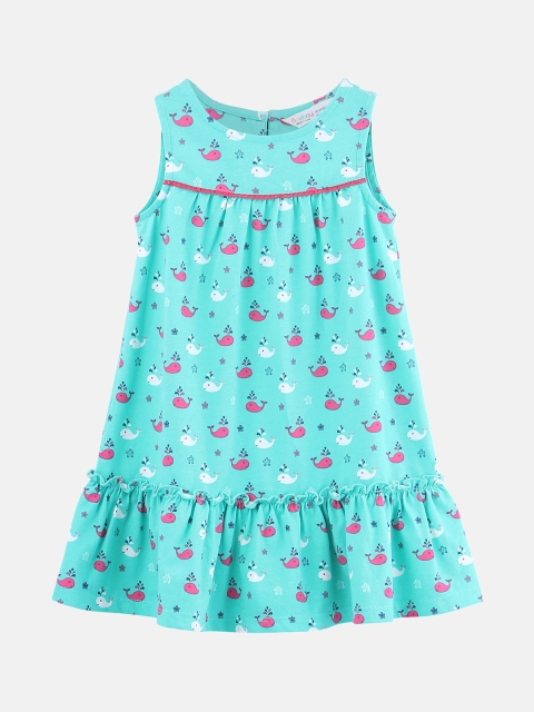 

Beebay Girls Green Printed Drop-Waist Dress