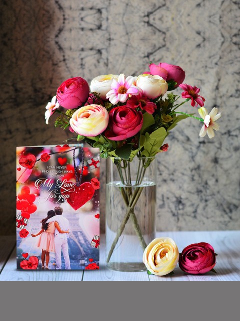 

Archies Multicoloured Combo of Valentine's Day Flower & Greeting Card, Multi