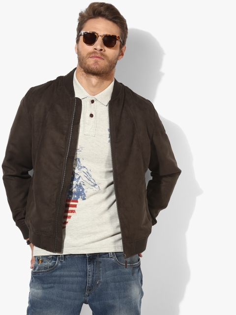 

Brown Solid Casual Jacket