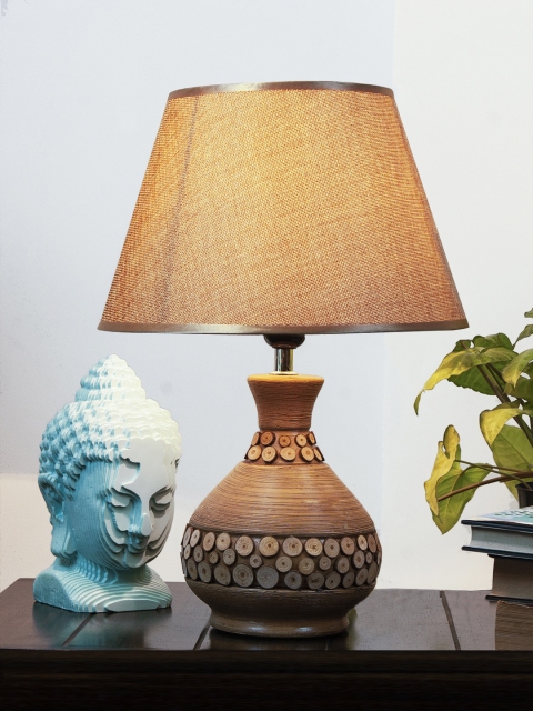 

THE LIGHT STORE Brown Self Design Bedside Table Lamp with Shade