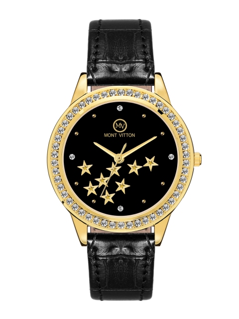 

MONTVITTON Women Black & Gold-Toned Analogue Watch MV11038