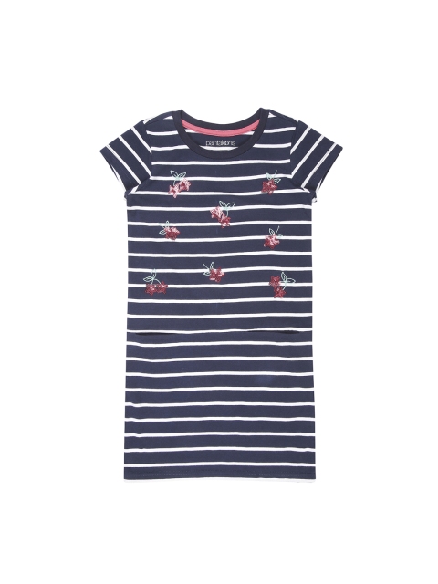 

Pantaloons Junior Girls Navy Blue & White Striped T-shirt Dress