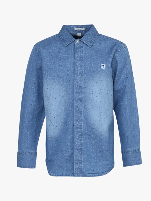 

Blue Printed Slim Fit Casual Shirt