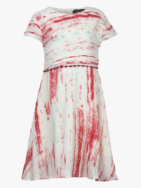 

Gini and Jony Girls White & Maroon Printed Fit And Flare Dress
