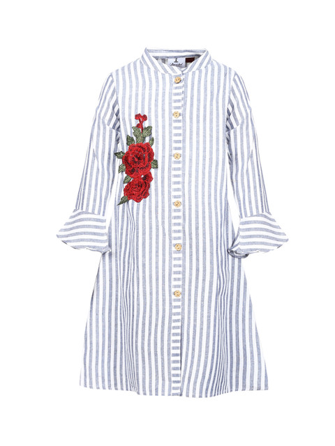 

Aarika Girls White & Blue Striped A-Line Kurta