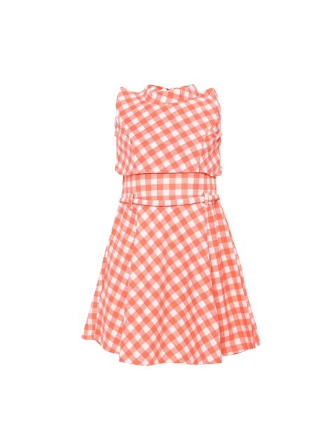 

Aarika Girls Orange Checked Fit and Flare Dress