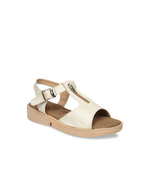 

VALIOSAA Women Cream-Coloured Solid Open Toe Flats