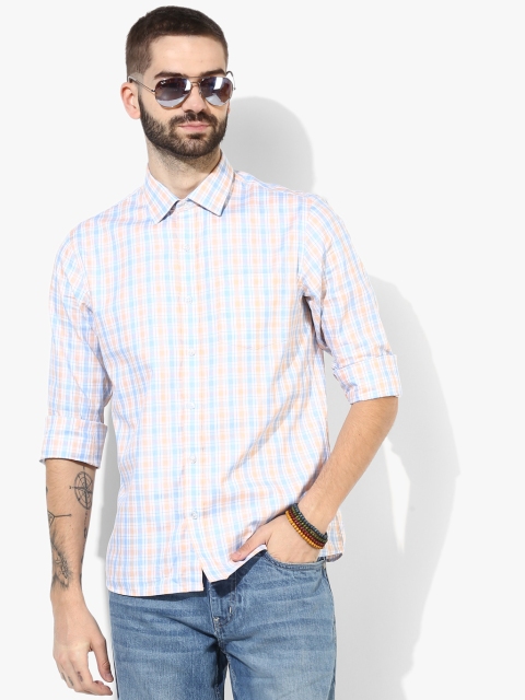 Arrow Men White & Blue Checked Slim Fit Casual Shirt