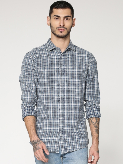 

ONLY & SONS Men Blue & Grey Regular Fit Checked Casual Shirt