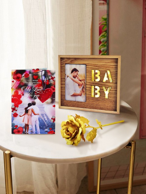 

Archies Pack of 3 LED decor, 24 K Golden Rose & Greeting card Combo, Multi
