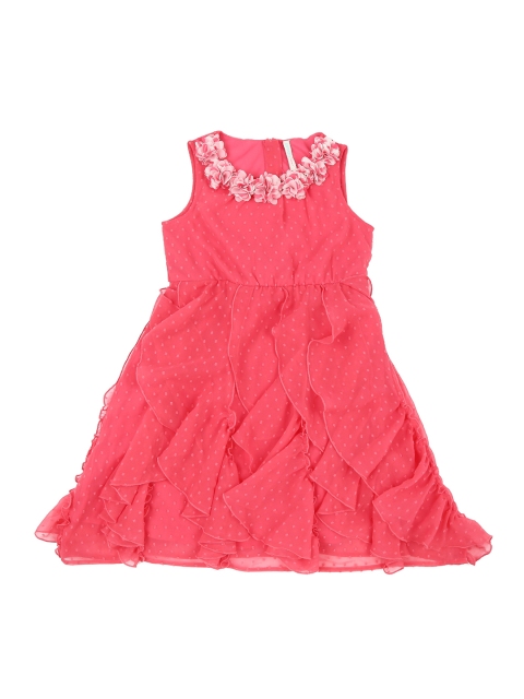

Pantaloons Junior Girls Pink Self Design Fit and Flare Dress