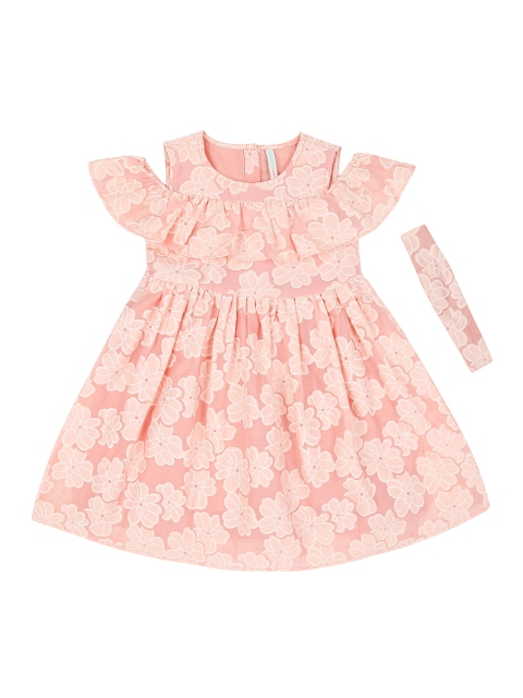 

Pantaloons Junior Girls Peach-Coloured Printed Fit and Flare Dress