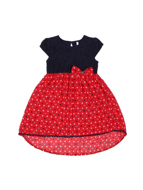 

Pantaloons Junior Girls Navy Blue & Red Printed Fit and Flare Dress