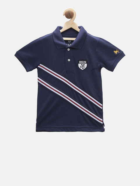 

Stupid Cupid Boys Blue Striped Polo Collar T-shirt