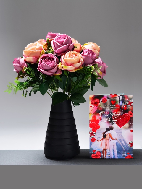 

Archies Multicoloured Combo of Valentine's Day Flower & Greeting Card, Multi