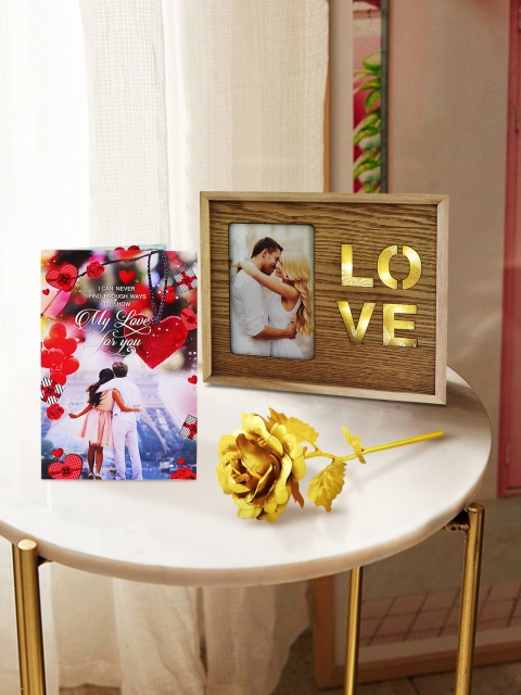 

Archies Pack of 3 LED decor, 24 K Golden Rose & Greeting card Combo, Multi
