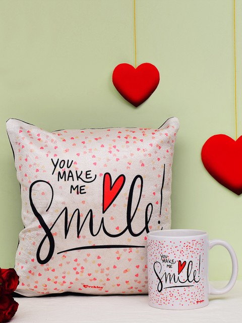 

Archies Love Gifts Multicoloured Combo of Cushion & Love Quotation Mug, Multi