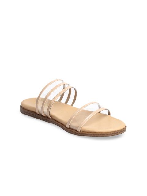 

VALIOSAA Women Cream-Coloured Solid Synthetic Patent Open Toe Flats
