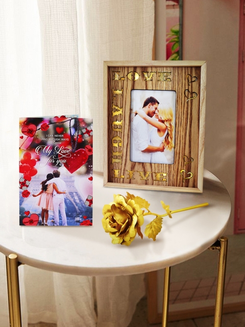 

Archies Multicoloured LED Frame, Golden Rose & Greeting Card Gift Set, Multi
