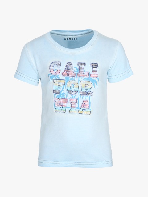 

Gini and Jony Boys Blue Printed Round Neck T-shirt
